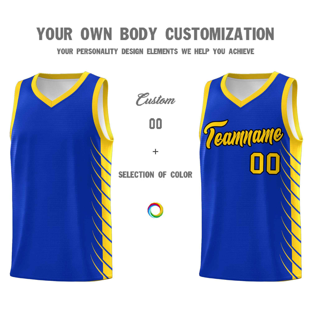 Custom Royal Gold Personalized Side Symmetrical Line Pattern Sports Uniform Basketball Jersey