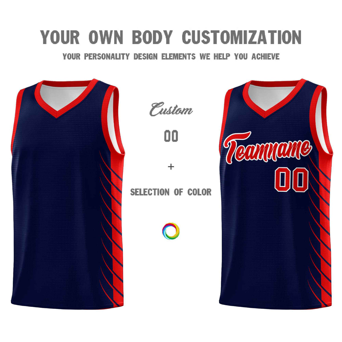 Custom Navy Red Personalized Side Symmetrical Line Pattern Sports Uniform Basketball Jersey