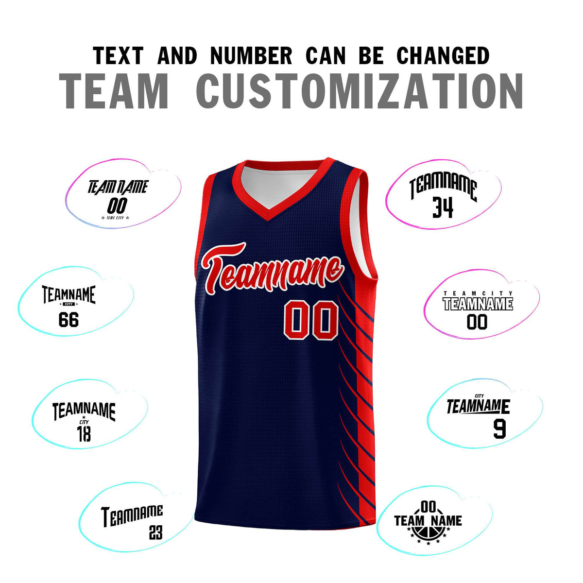 Custom Navy Red Personalized Side Symmetrical Line Pattern Sports Uniform Basketball Jersey