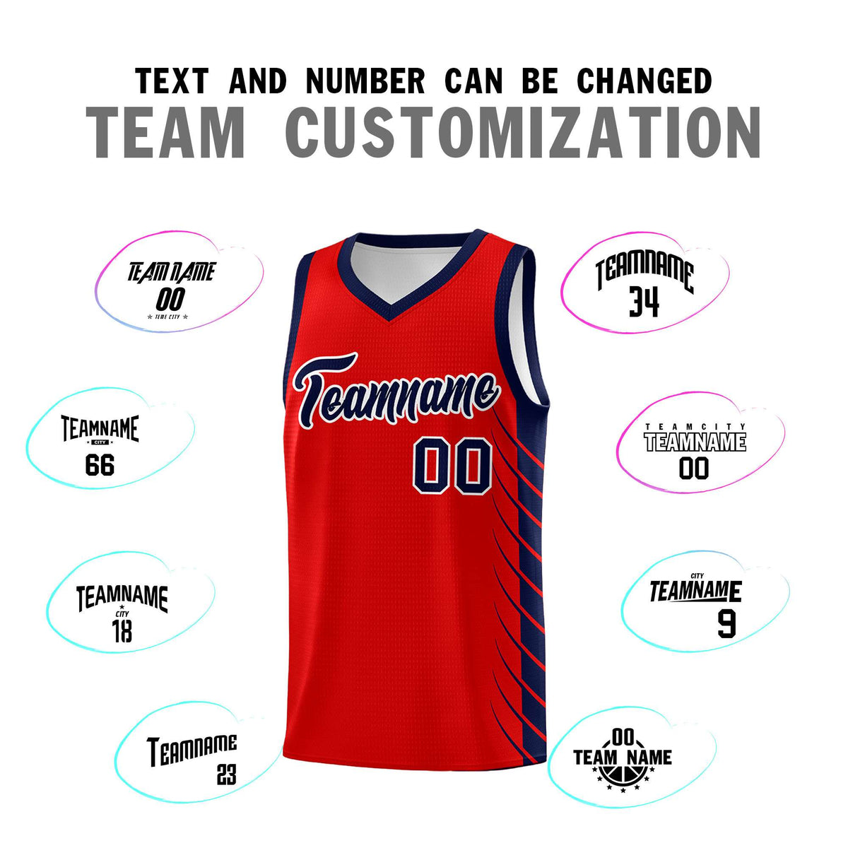 Custom Red Navy Personalized Side Symmetrical Line Pattern Sports Uniform Basketball Jersey