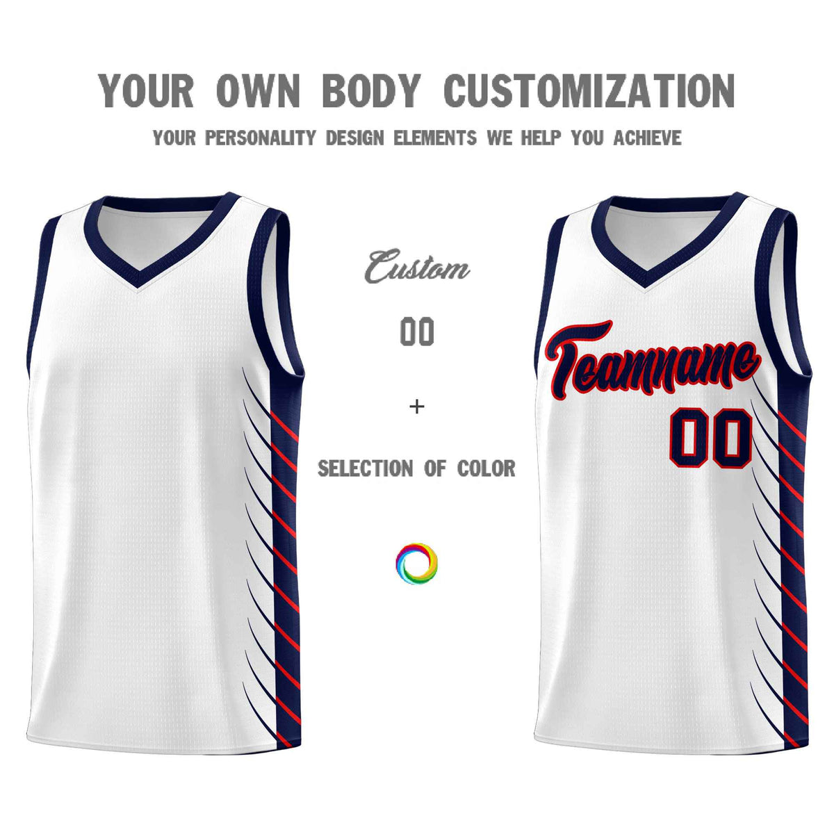 Custom White Navy Personalized Side Symmetrical Line Pattern Sports Uniform Basketball Jersey