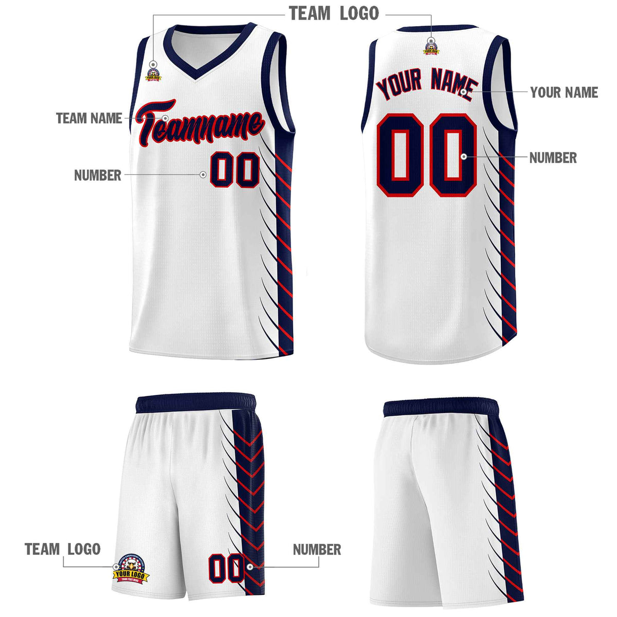 Custom White Navy Personalized Side Symmetrical Line Pattern Sports Uniform Basketball Jersey
