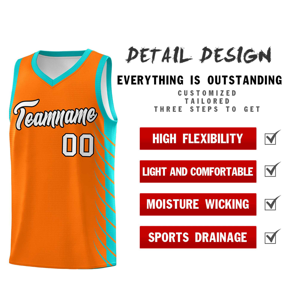 Custom Orange Aqua Personalized Side Symmetrical Line Pattern Sports Uniform Basketball Jersey