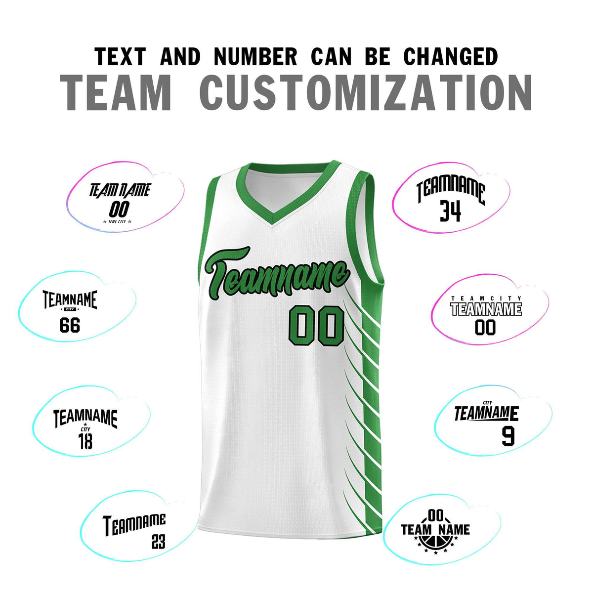 Custom White Kelly Green Personalized Side Symmetrical Line Pattern Sports Uniform Basketball Jersey