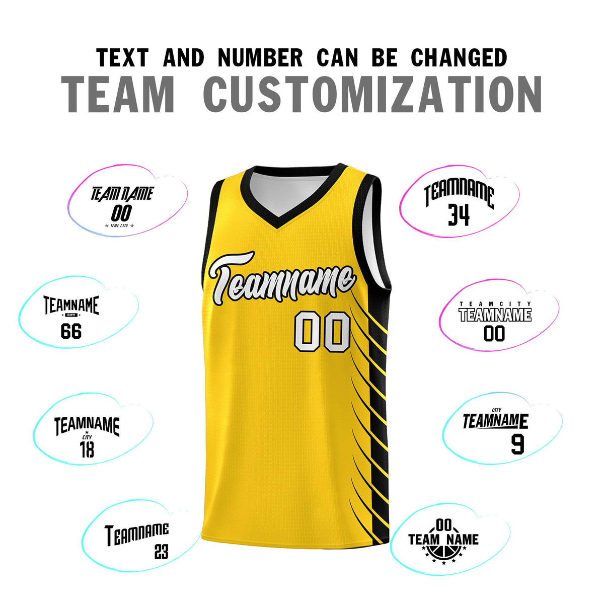 Custom Gold Black Personalized Side Symmetrical Line Pattern Sports Uniform Basketball Jersey