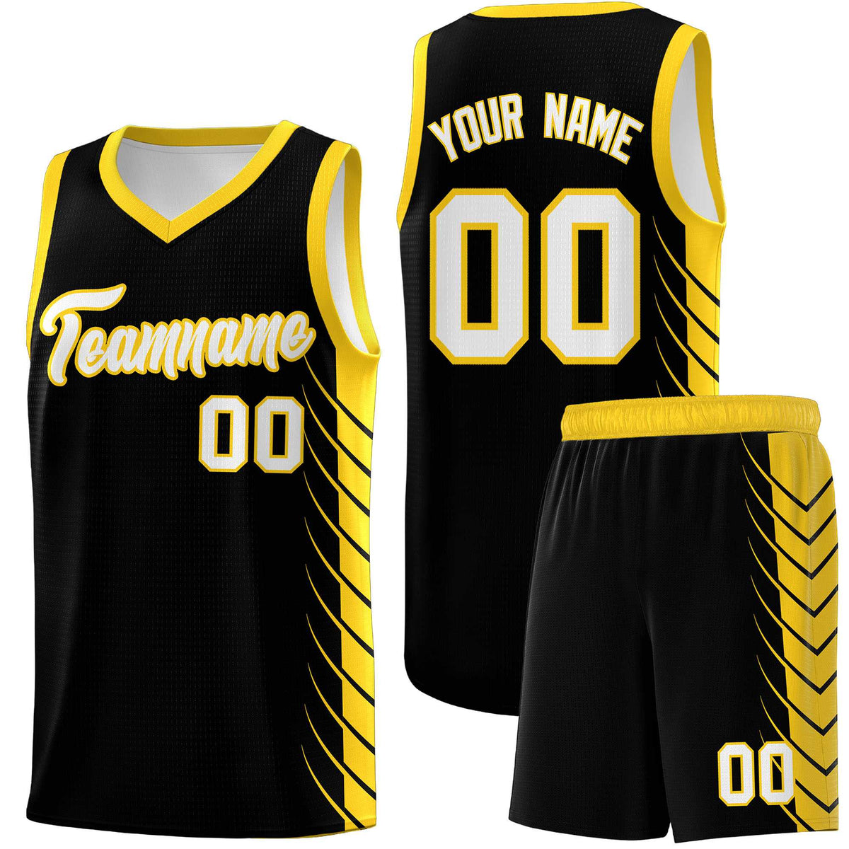 Custom Black Gold Personalized Side Symmetrical Line Pattern Sports Uniform Basketball Jersey