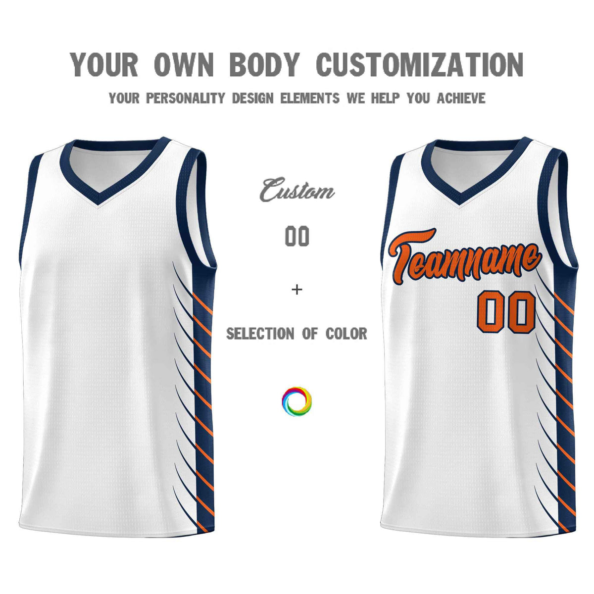 Custom White Navy Personalized Side Symmetrical Line Pattern Sports Uniform Basketball Jersey
