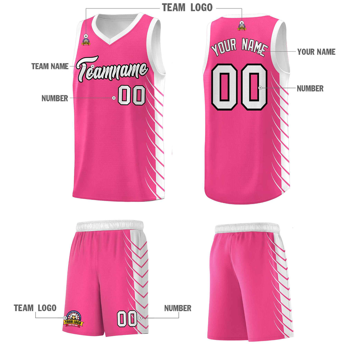 Custom Pink White Personalized Side Symmetrical Line Pattern Sports Uniform Basketball Jersey