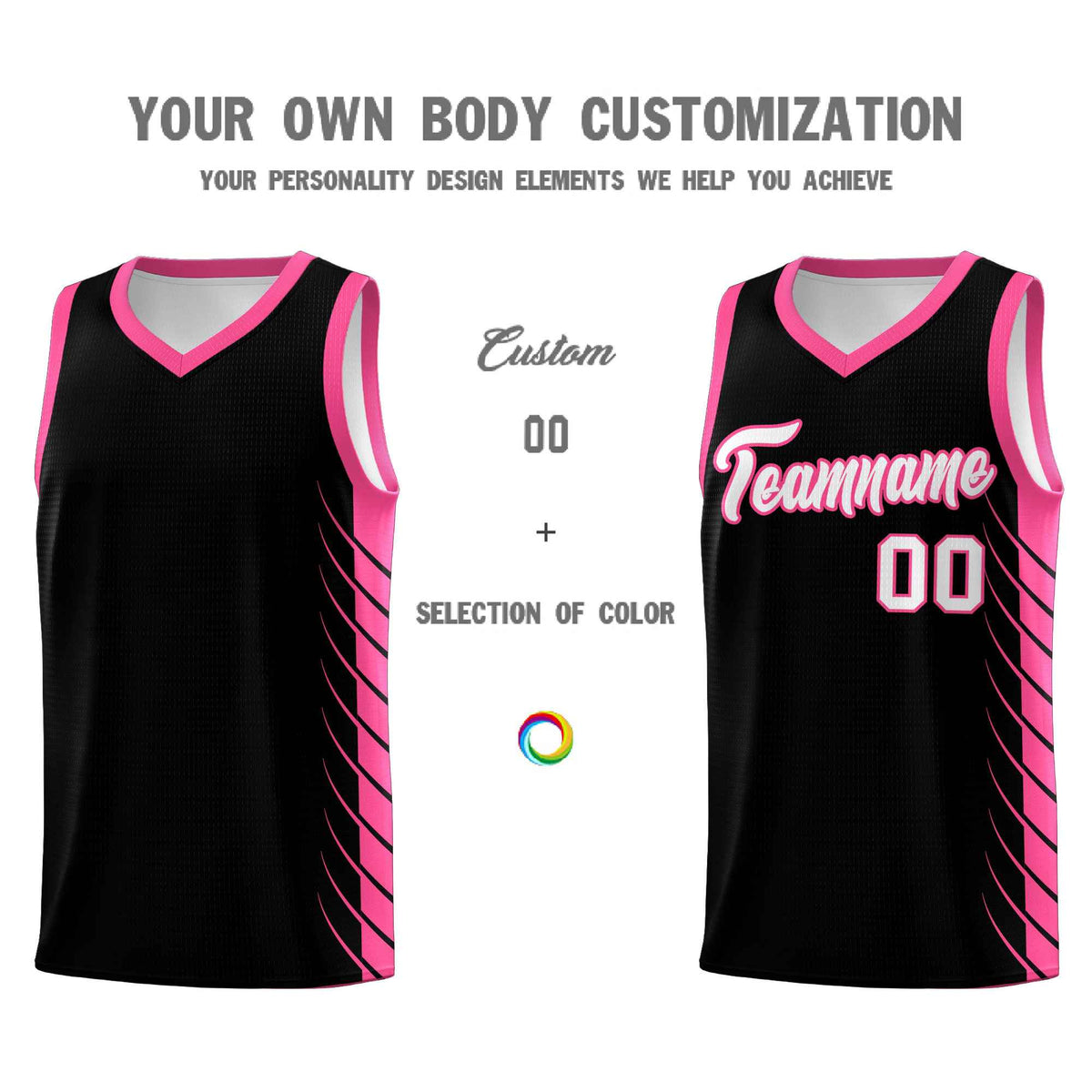 Custom Black Pink Personalized Side Symmetrical Line Pattern Sports Uniform Basketball Jersey