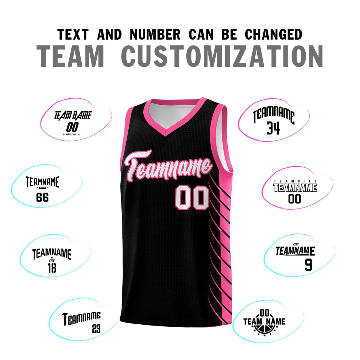 Custom Black Pink Personalized Side Symmetrical Line Pattern Sports Uniform Basketball Jersey
