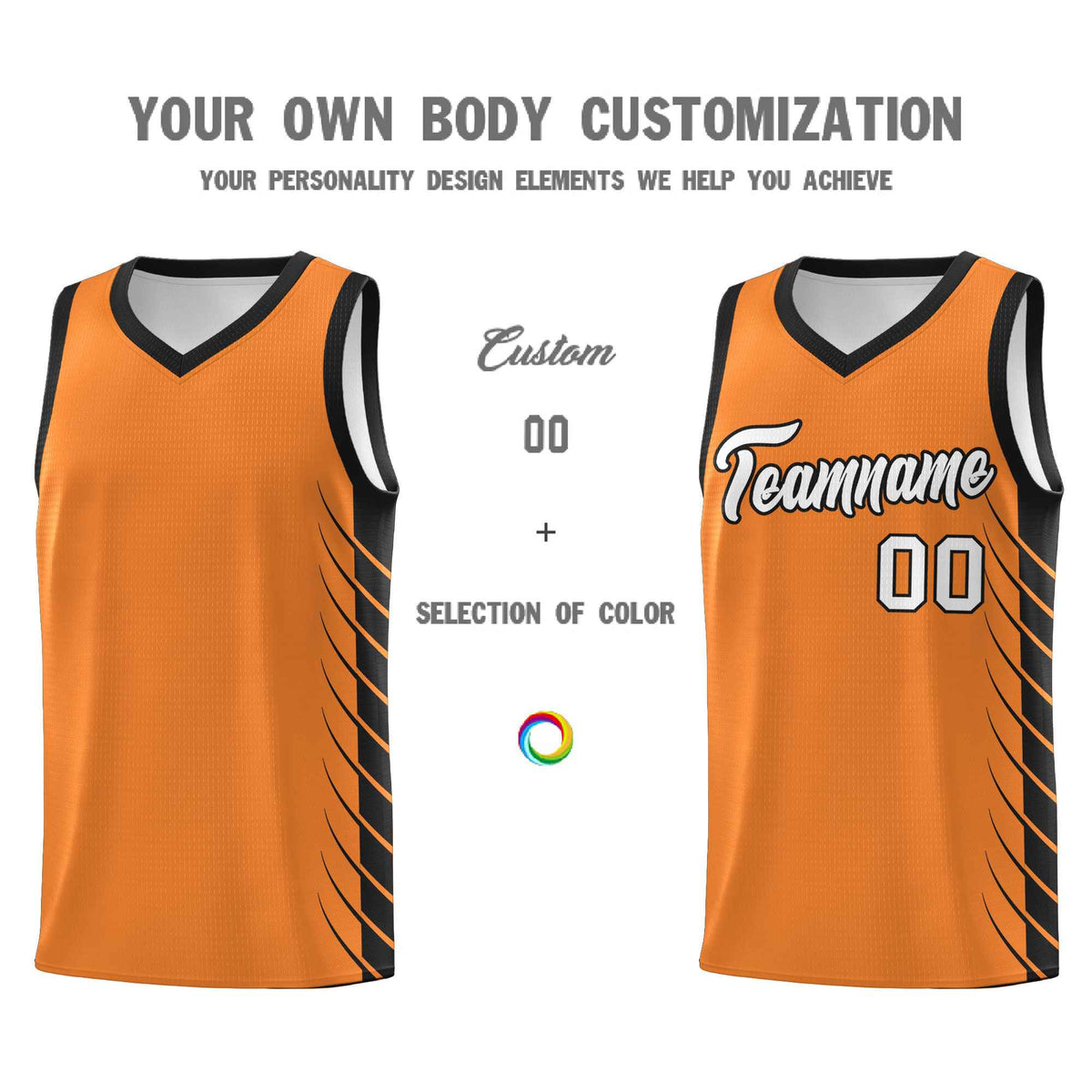 Custom Gold Orange Black Personalized Side Symmetrical Line Pattern Sports Uniform Basketball Jersey
