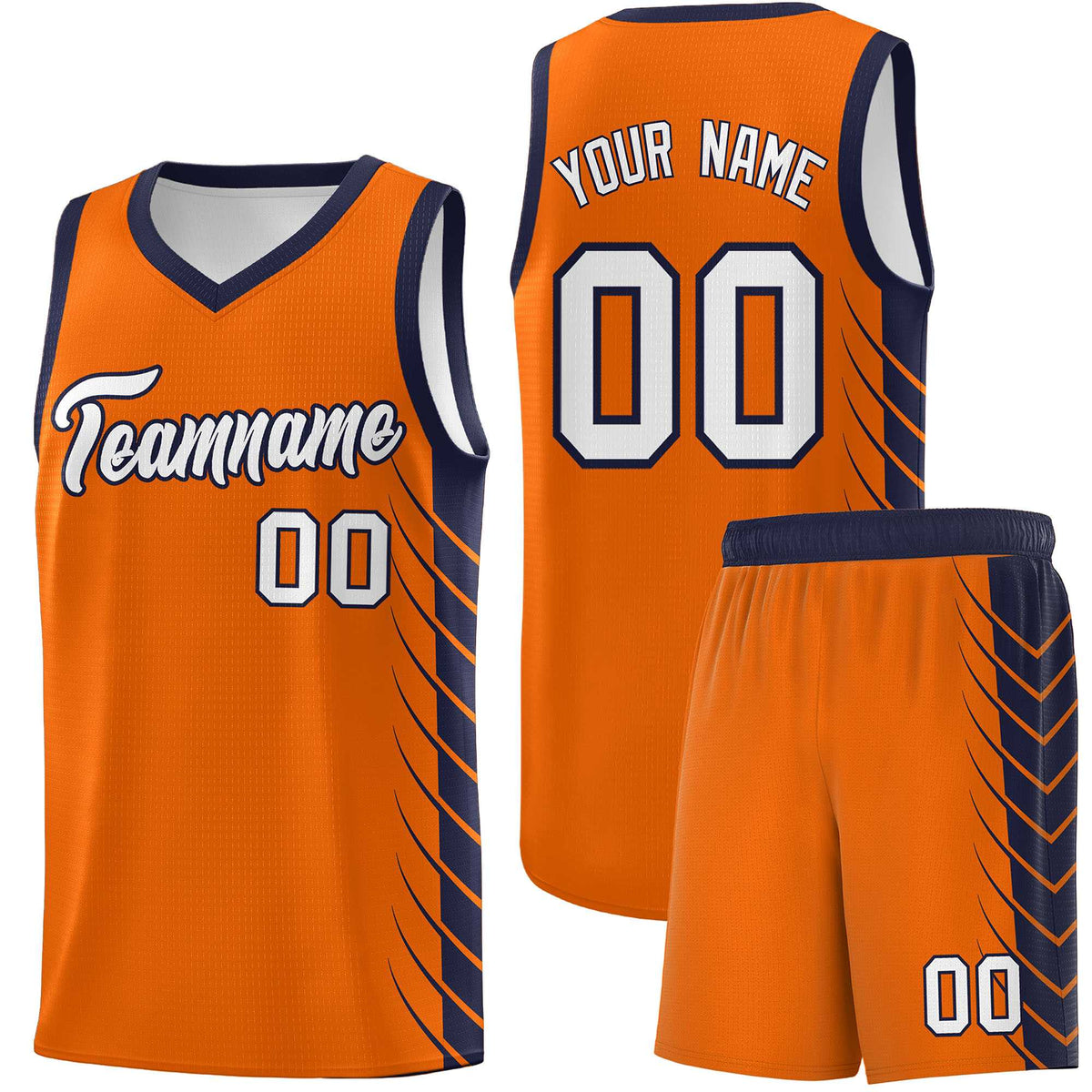 Custom Orange Navy Personalized Side Symmetrical Line Pattern Sports Uniform Basketball Jersey