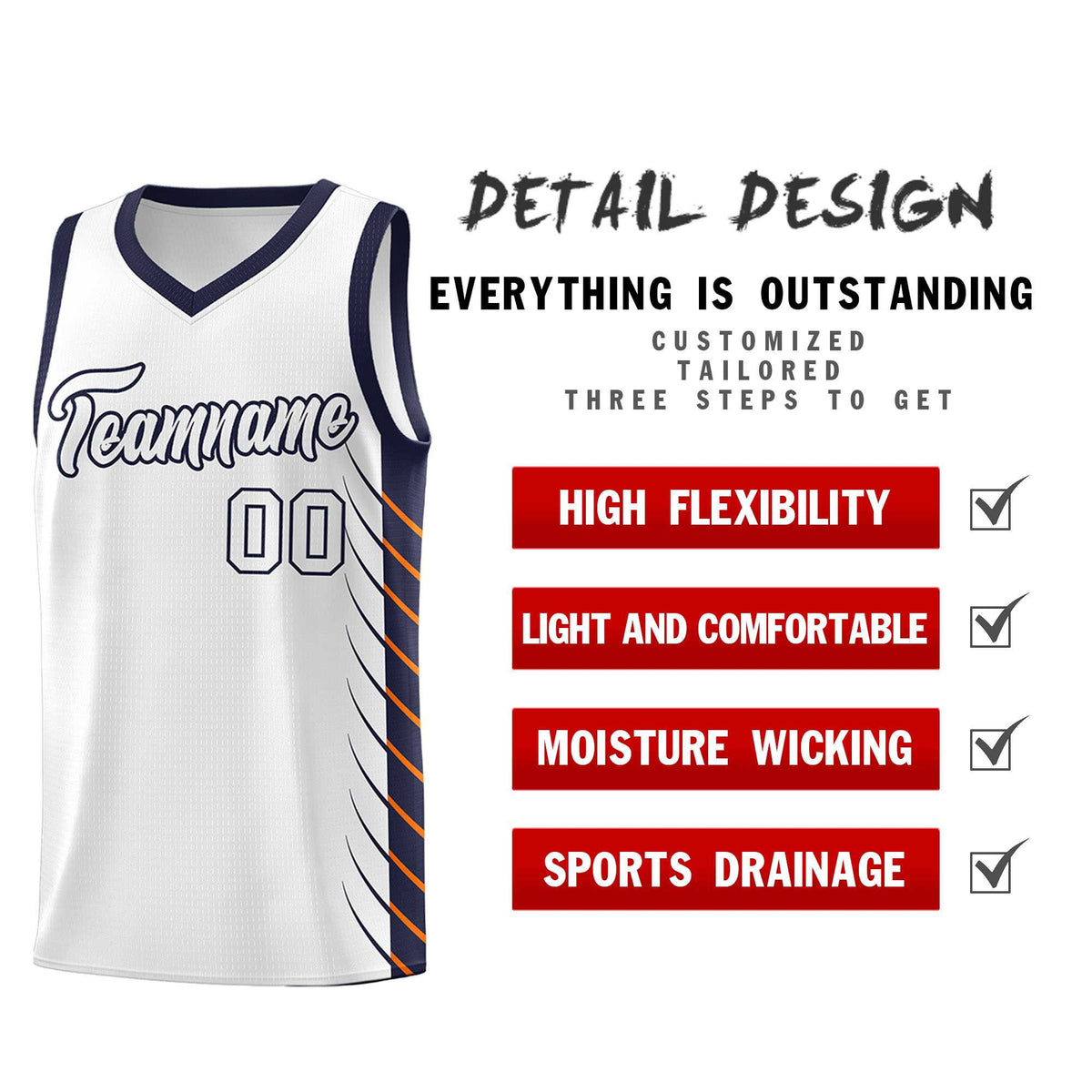 Custom White Navy Personalized Side Symmetrical Line Pattern Sports Uniform Basketball Jersey