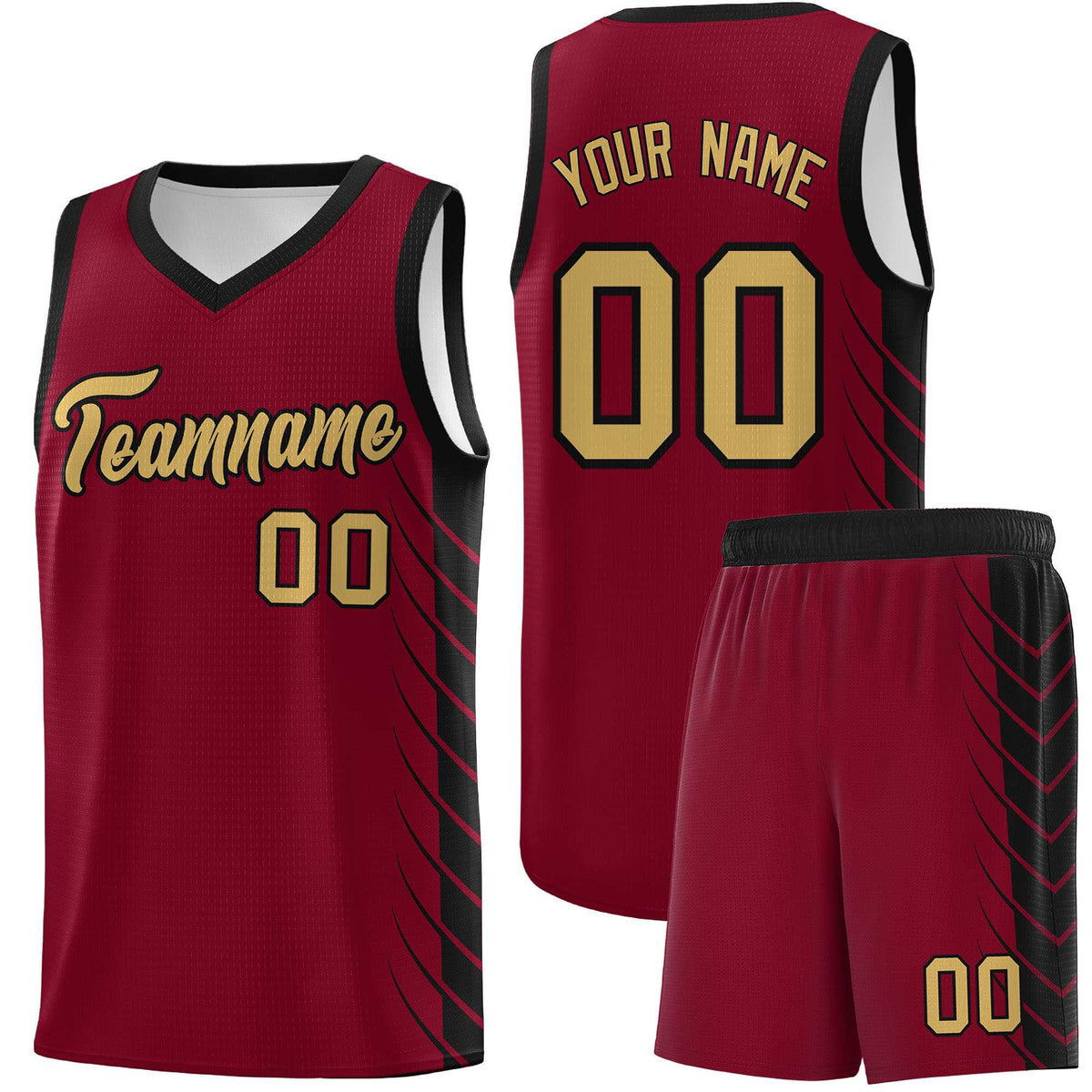 Custom Crimson Black Personalized Side Symmetrical Line Pattern Sports Uniform Basketball Jersey