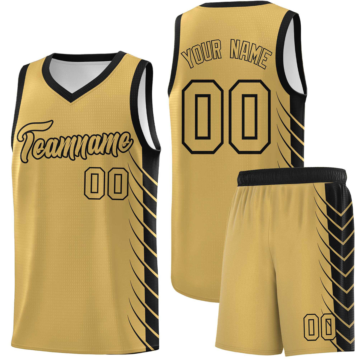 Custom Old Gold Black Personalized Side Symmetrical Line Pattern Sports Uniform Basketball Jersey