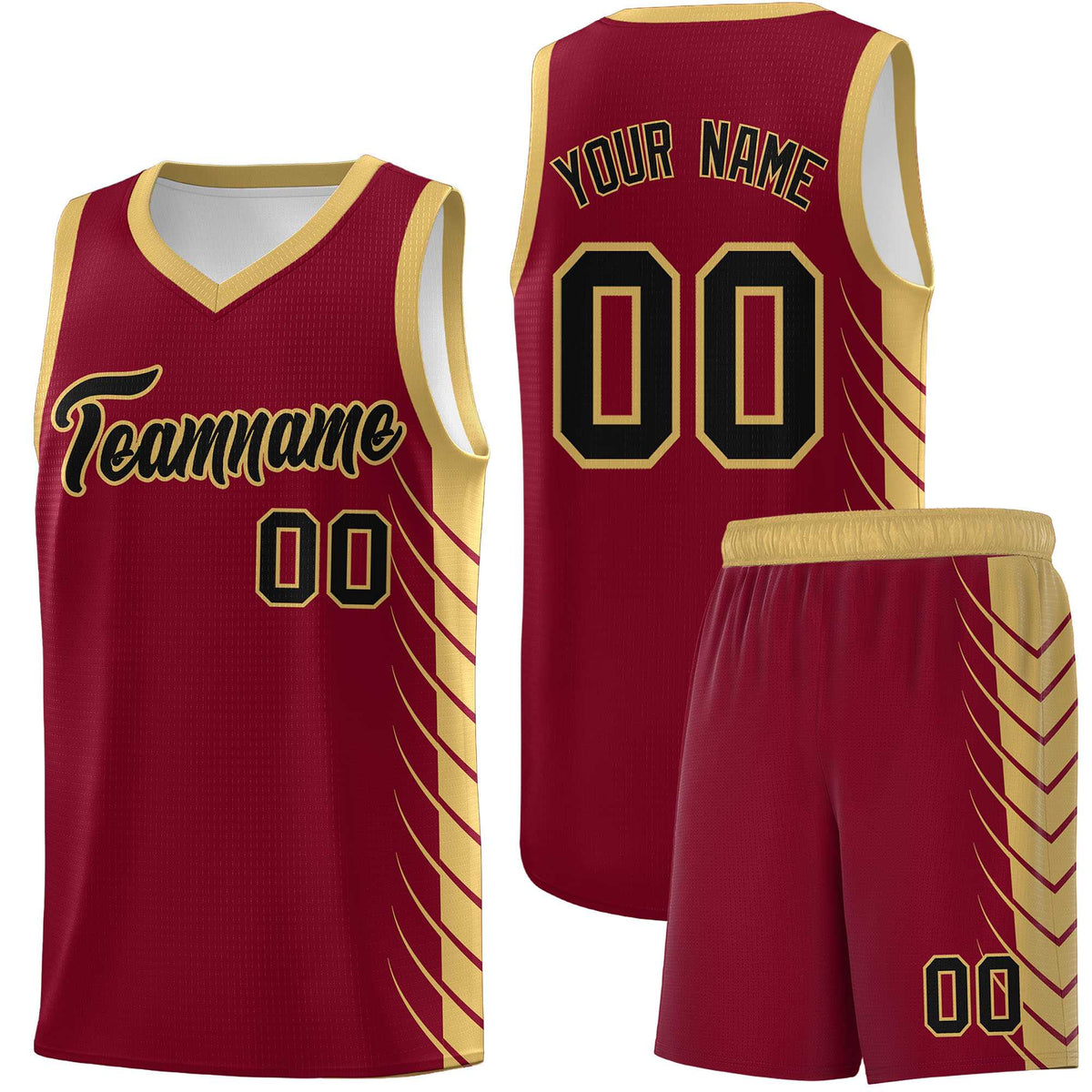 Custom Crimson Old Gold Personalized Side Symmetrical Line Pattern Sports Uniform Basketball Jersey