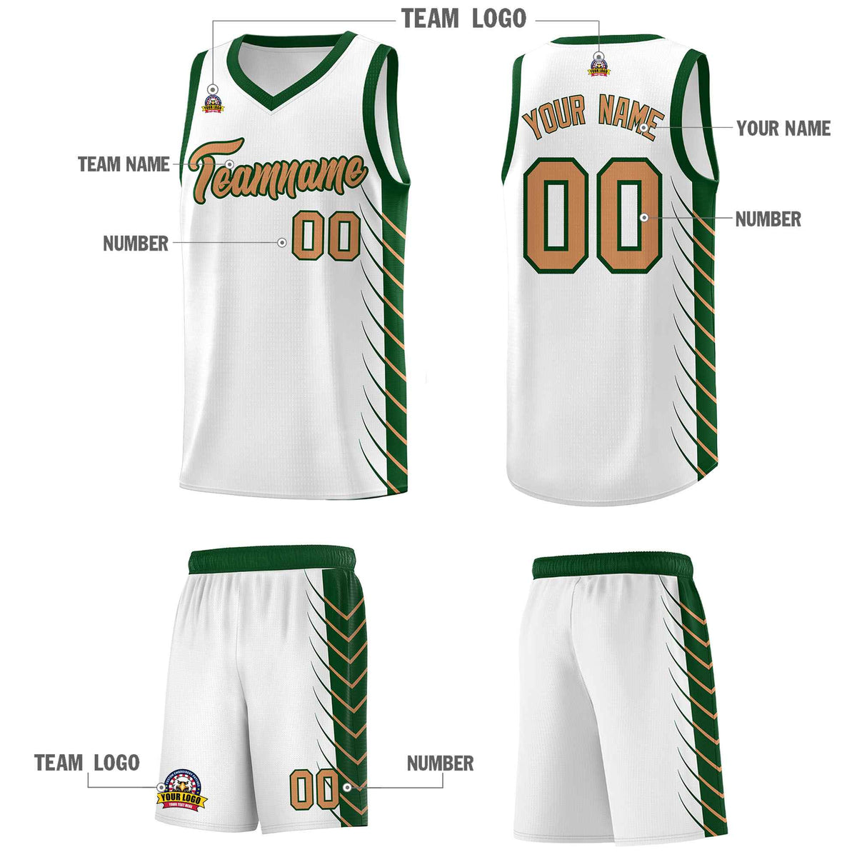 Custom White Green Personalized Side Symmetrical Line Pattern Sports Uniform Basketball Jersey