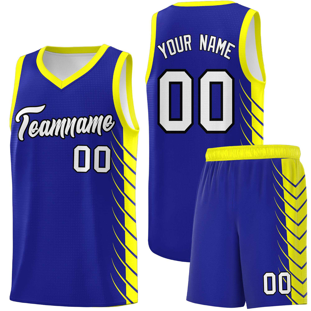 Custom Royal Fluorescent Yellow Personalized Side Symmetrical Line Pattern Sports Uniform Basketball Jersey