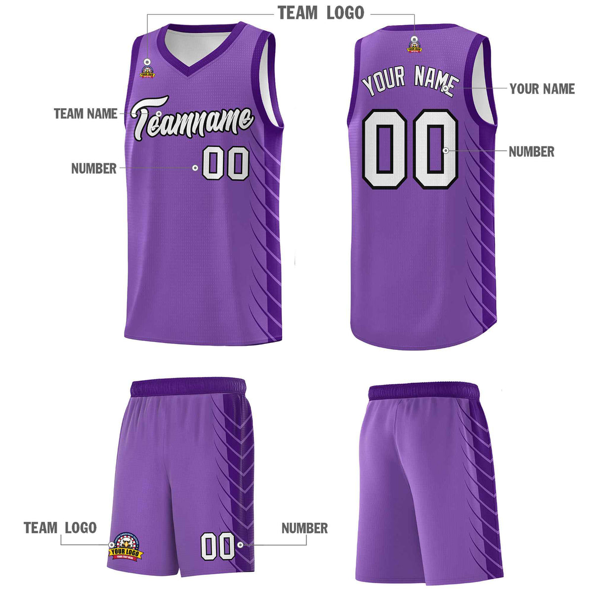 Custom Light Purple Purple Personalized Side Symmetrical Line Pattern Sports Uniform Basketball Jersey