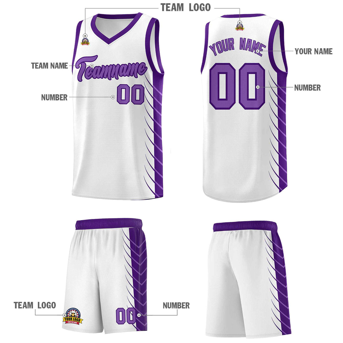 Custom White Purple Personalized Side Symmetrical Line Pattern Sports Uniform Basketball Jersey