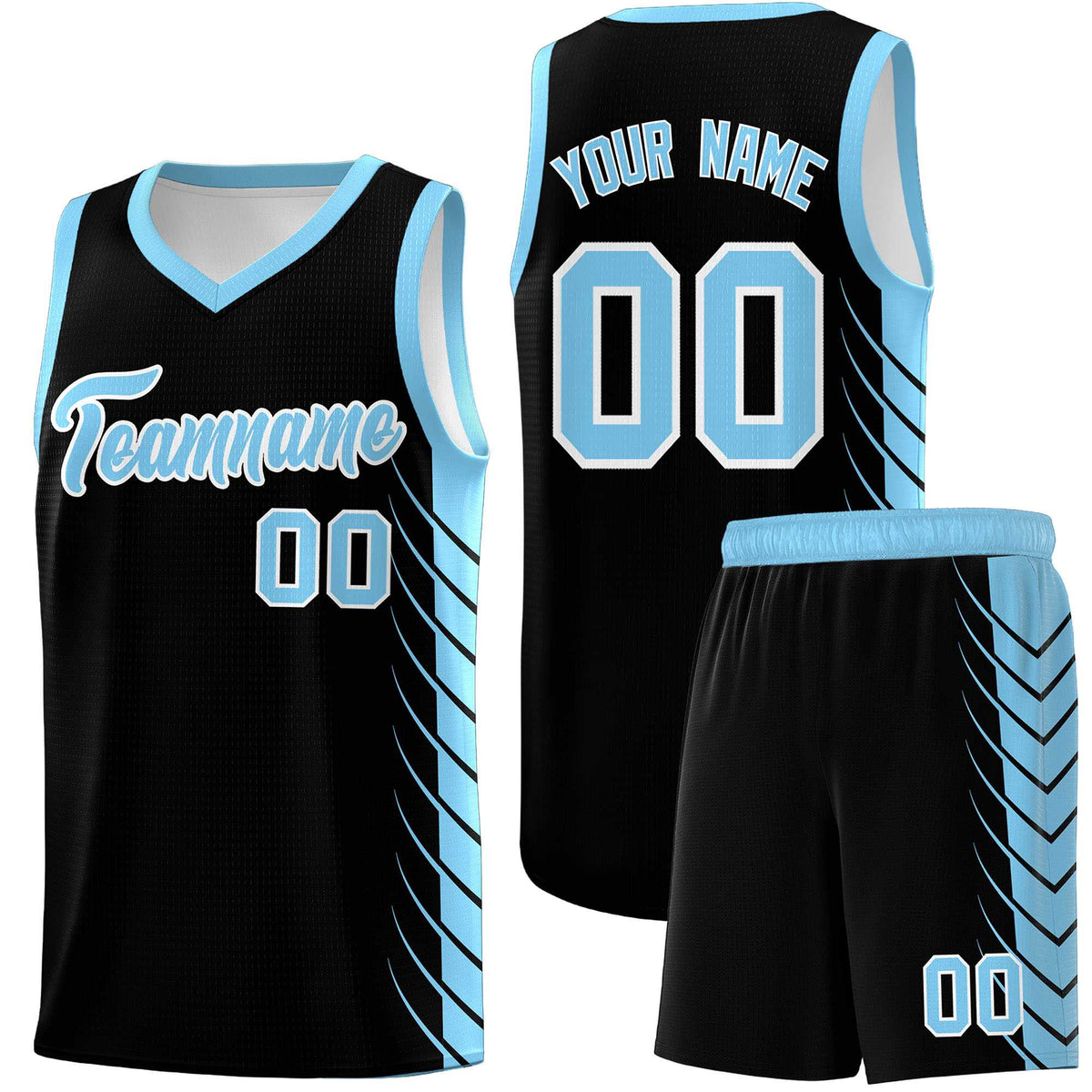 Custom Black Light Blue Personalized Side Symmetrical Line Pattern Sports Uniform Basketball Jersey