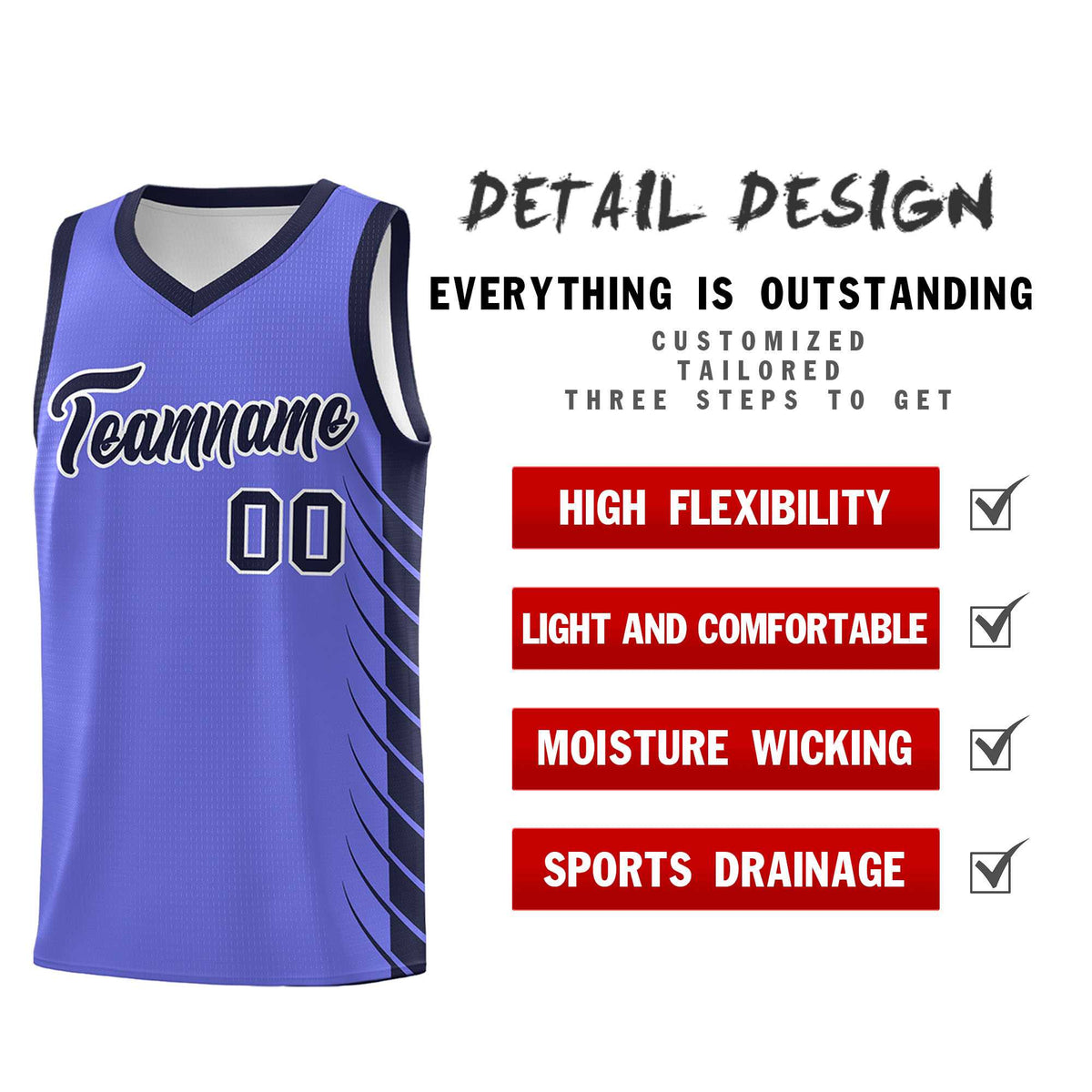 Custom Purple Navy Personalized Side Symmetrical Line Pattern Sports Uniform Basketball Jersey