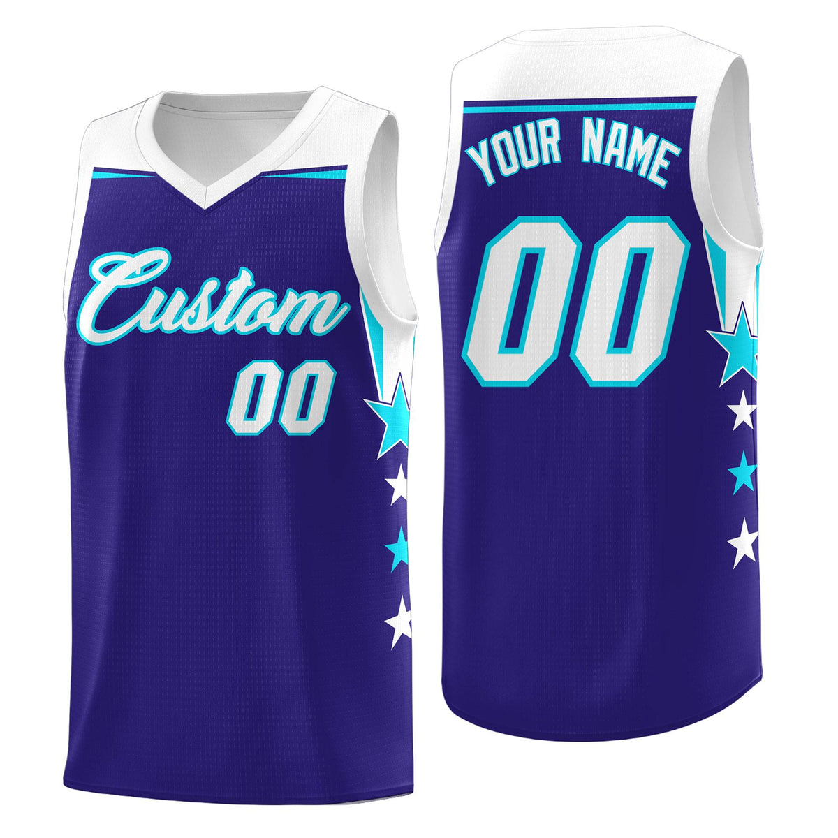Custom Youth Basketball Uniform Royal White Two Tone Side Star Add Name Number &amp; Logo