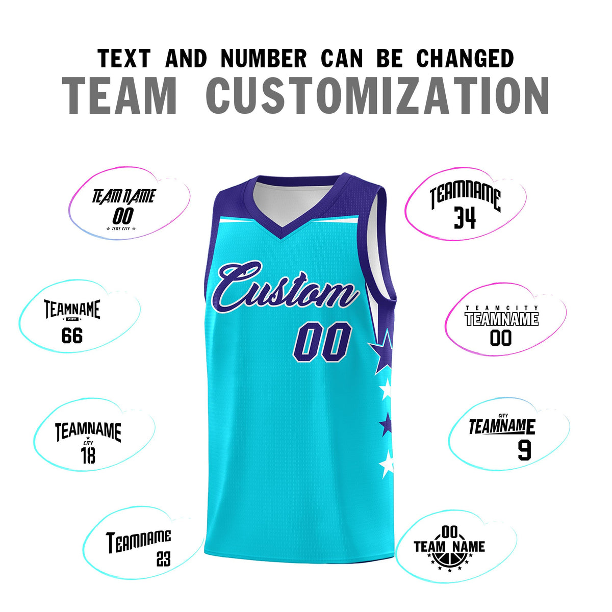 Custom Youth Basketball Uniform Sky Blue Royal Two Tone Side Star Personalized Team Jersey