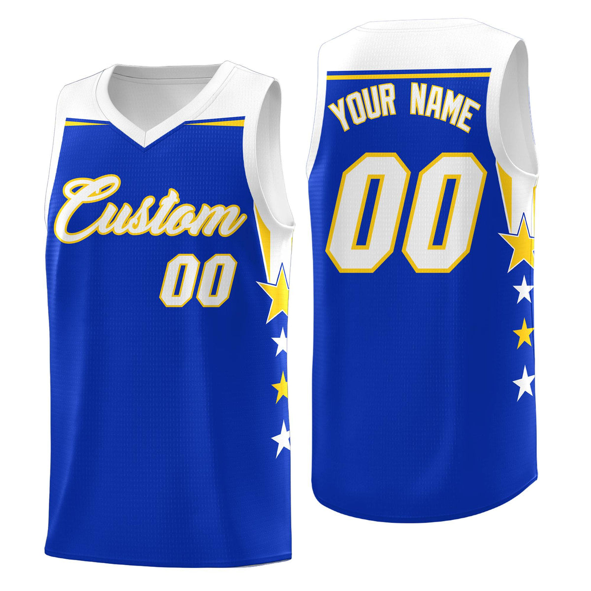 Custom Youth Basketball Uniform Royal White Two Tone Side Star Add Name Number &amp; Logo