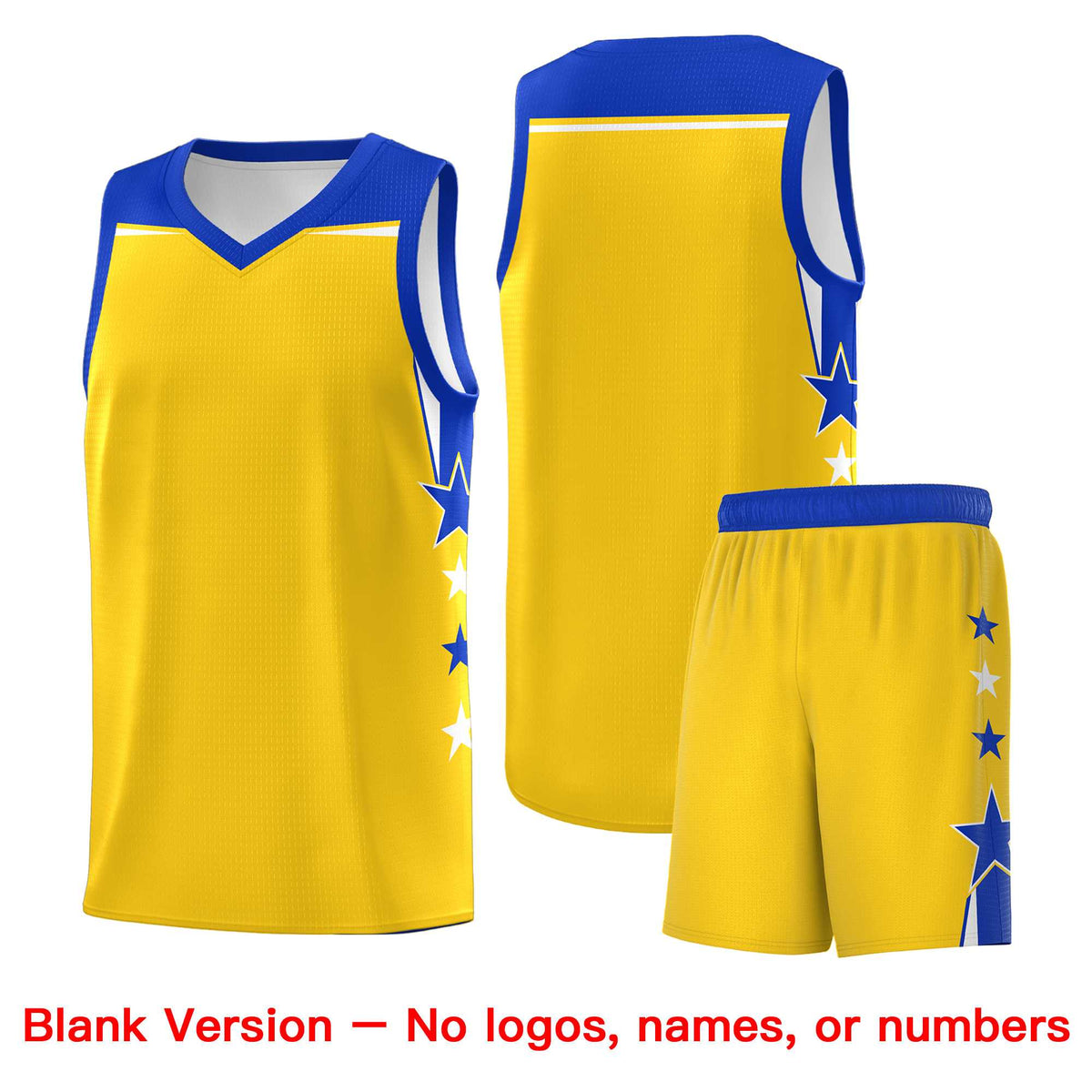 Custom Youth Basketball Uniform Gold Royal Two Tone Side Star Personalized Team Jersey