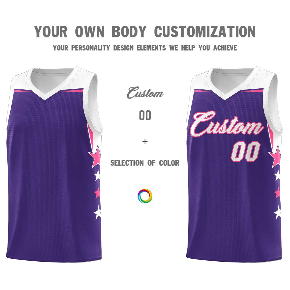 Custom Youth Basketball Uniform Purple White Two Tone Side Star Personalized Team Jersey