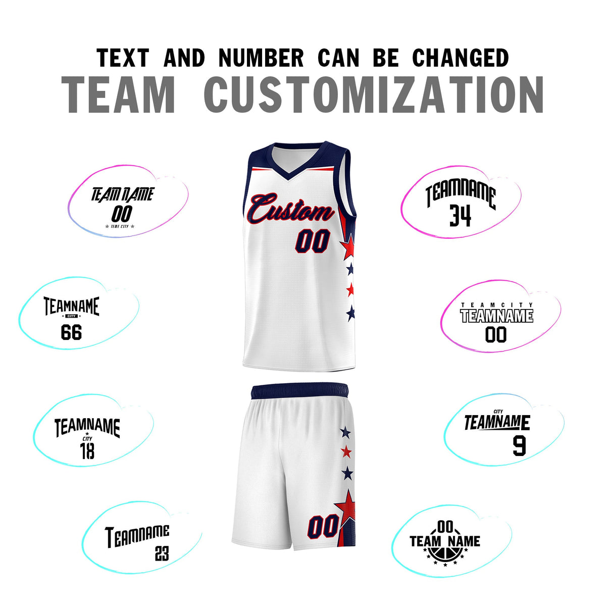 Custom Youth Basketball Uniform White Navy Two Tone Side Star Color Block Team Jersey