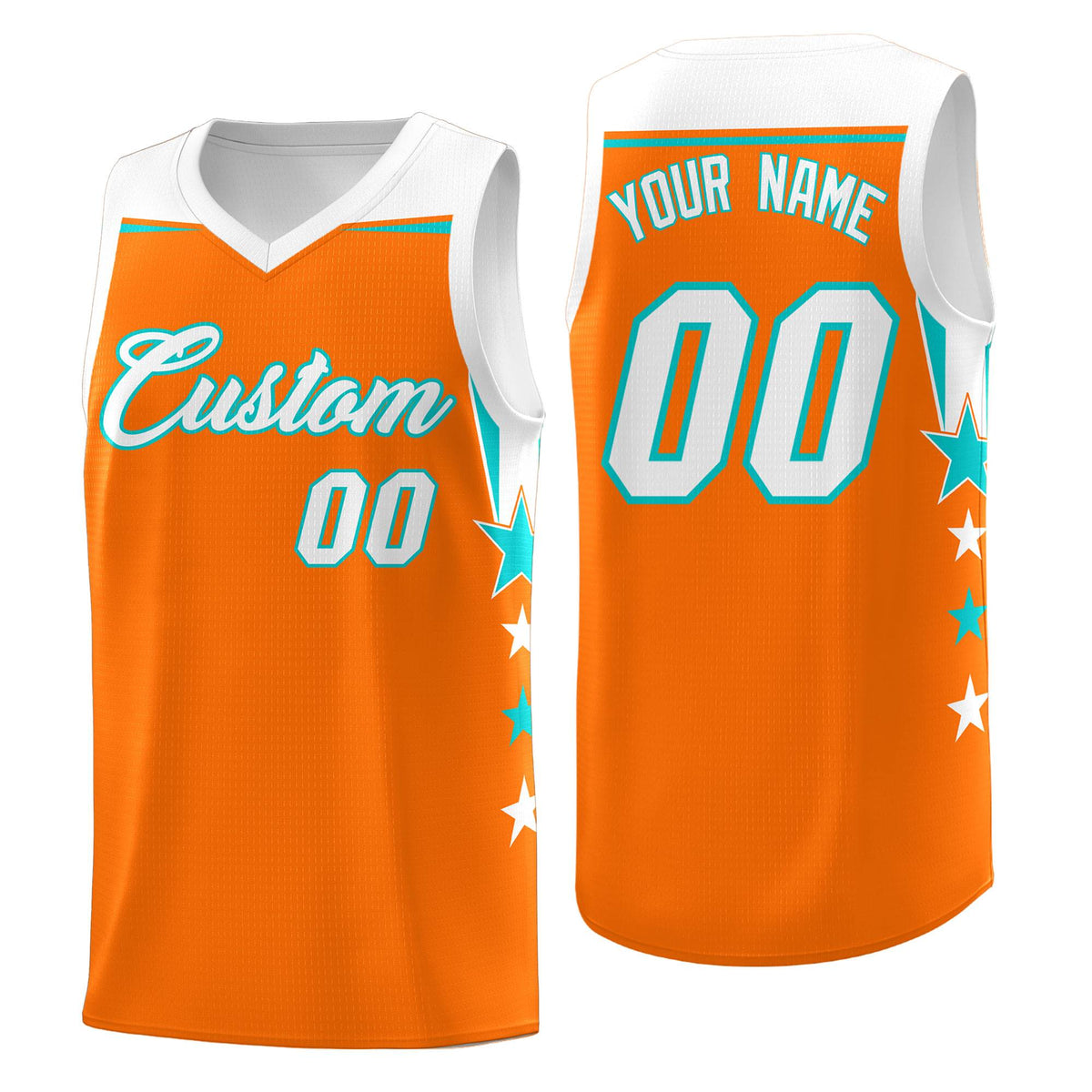 Custom Youth Basketball Uniform Orange White Two Tone Side Star Add Name Number &amp; Logo