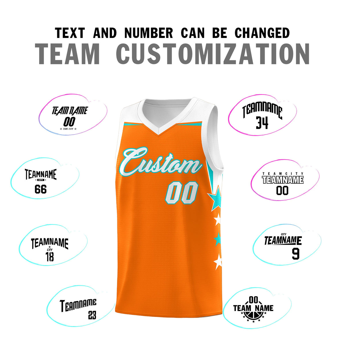 Custom Youth Basketball Uniform Orange White Two Tone Side Star Add Name Number &amp; Logo