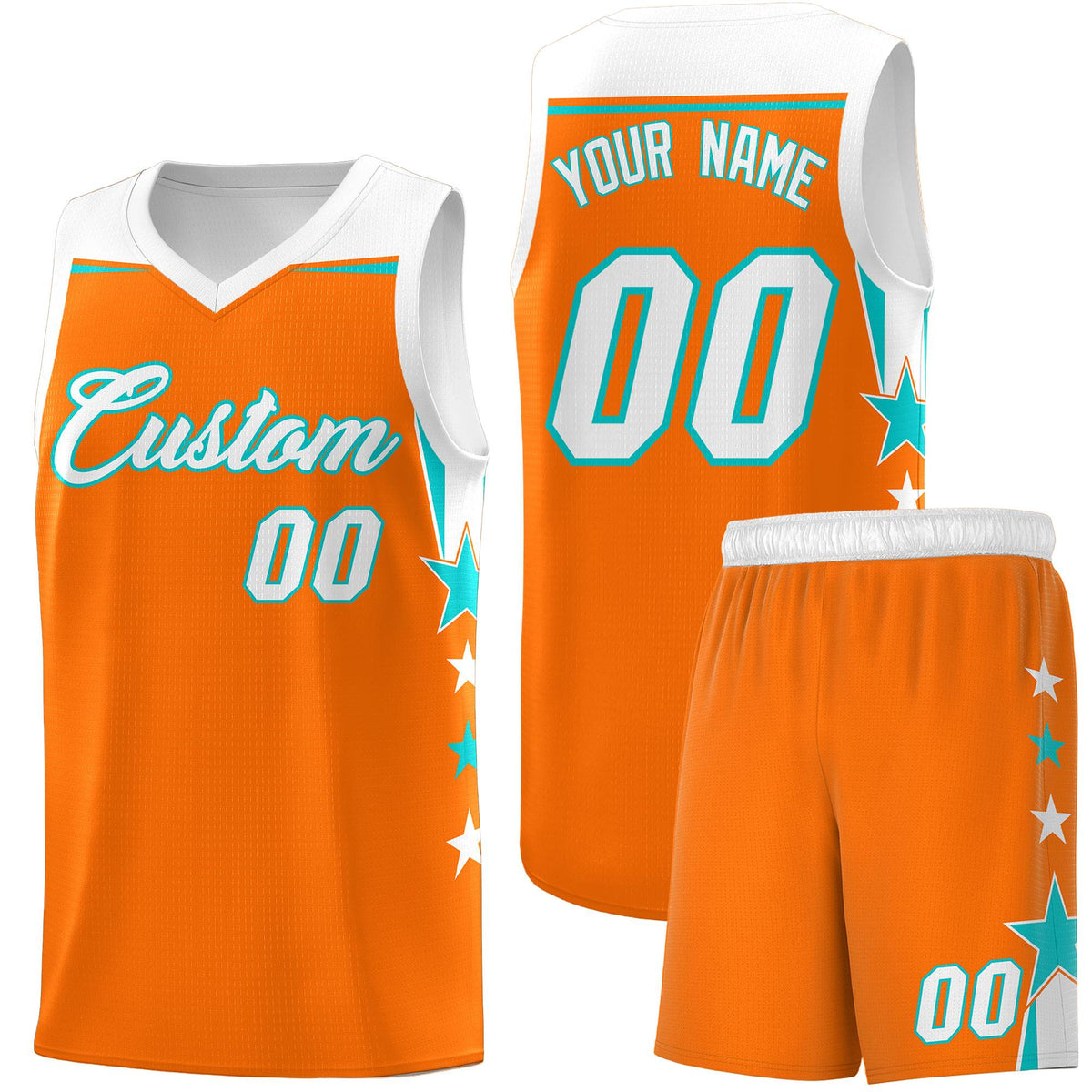 Custom Youth Basketball Uniform Orange White Two Tone Side Star Add Name Number &amp; Logo