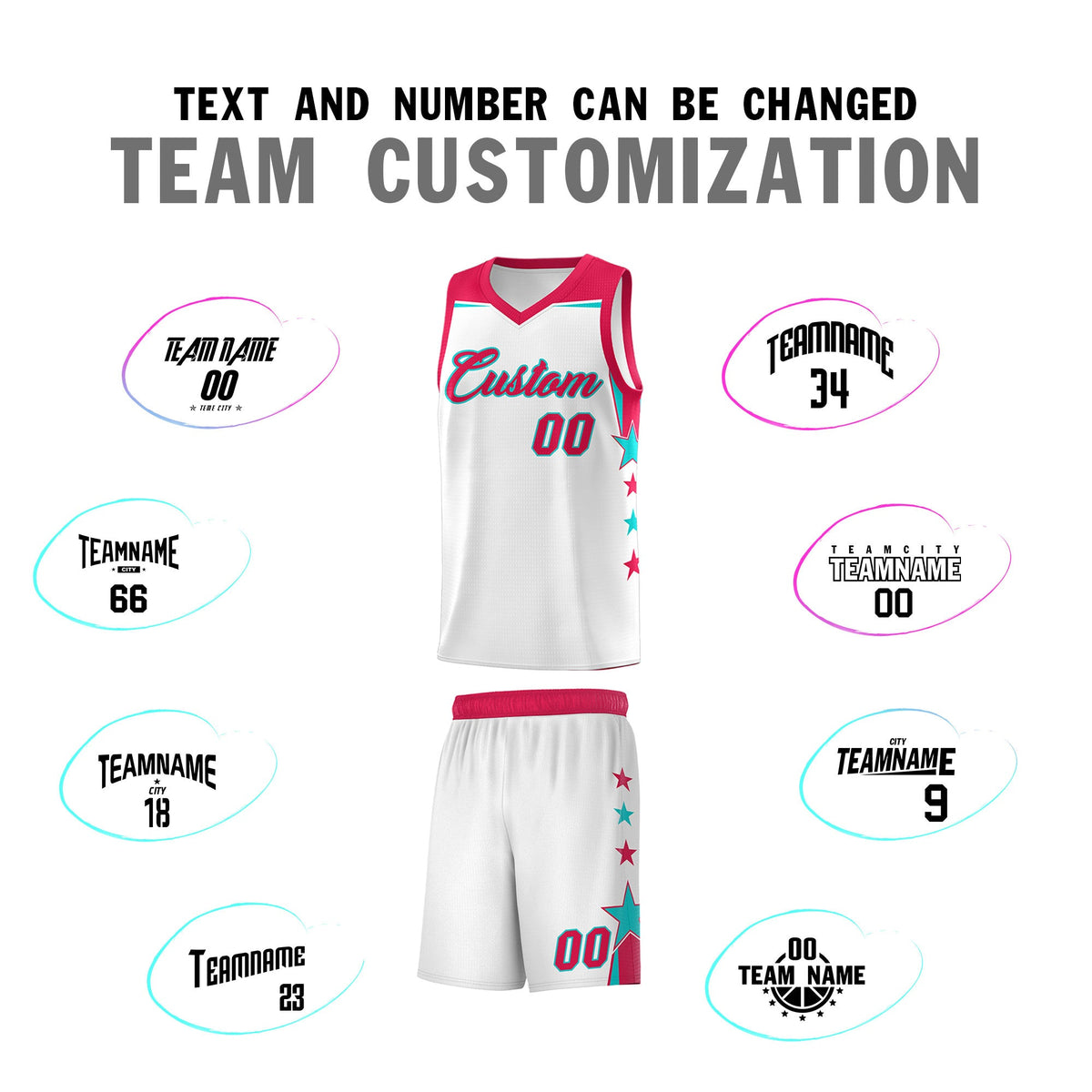 Custom Youth Basketball Uniform White Red Two Tone Side Star Color Block Team Jersey