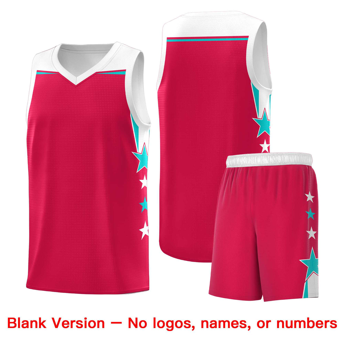 Custom Youth Basketball Uniform Red White Two Tone Side Star Add Name Number &amp; Logo