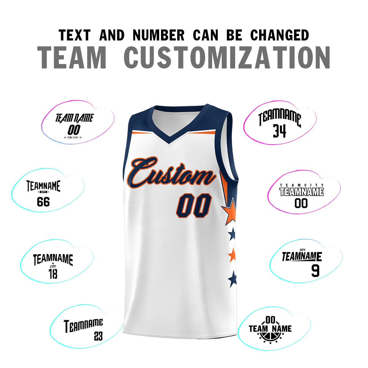 Custom Youth Basketball Uniform White Navy Two Tone Side Star Color Block Team Jersey
