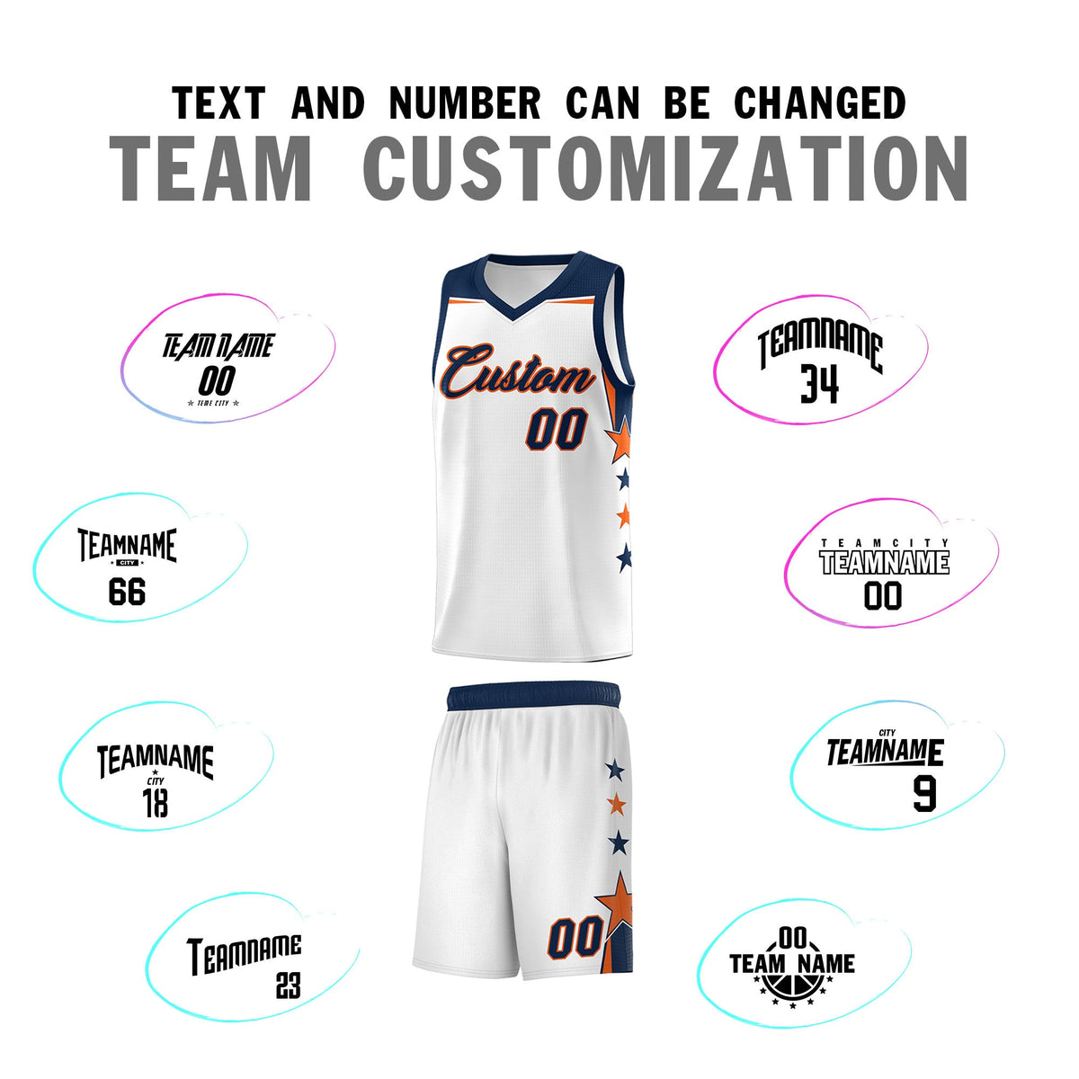 Custom Youth Basketball Uniform White Navy Two Tone Side Star Color Block Team Jersey