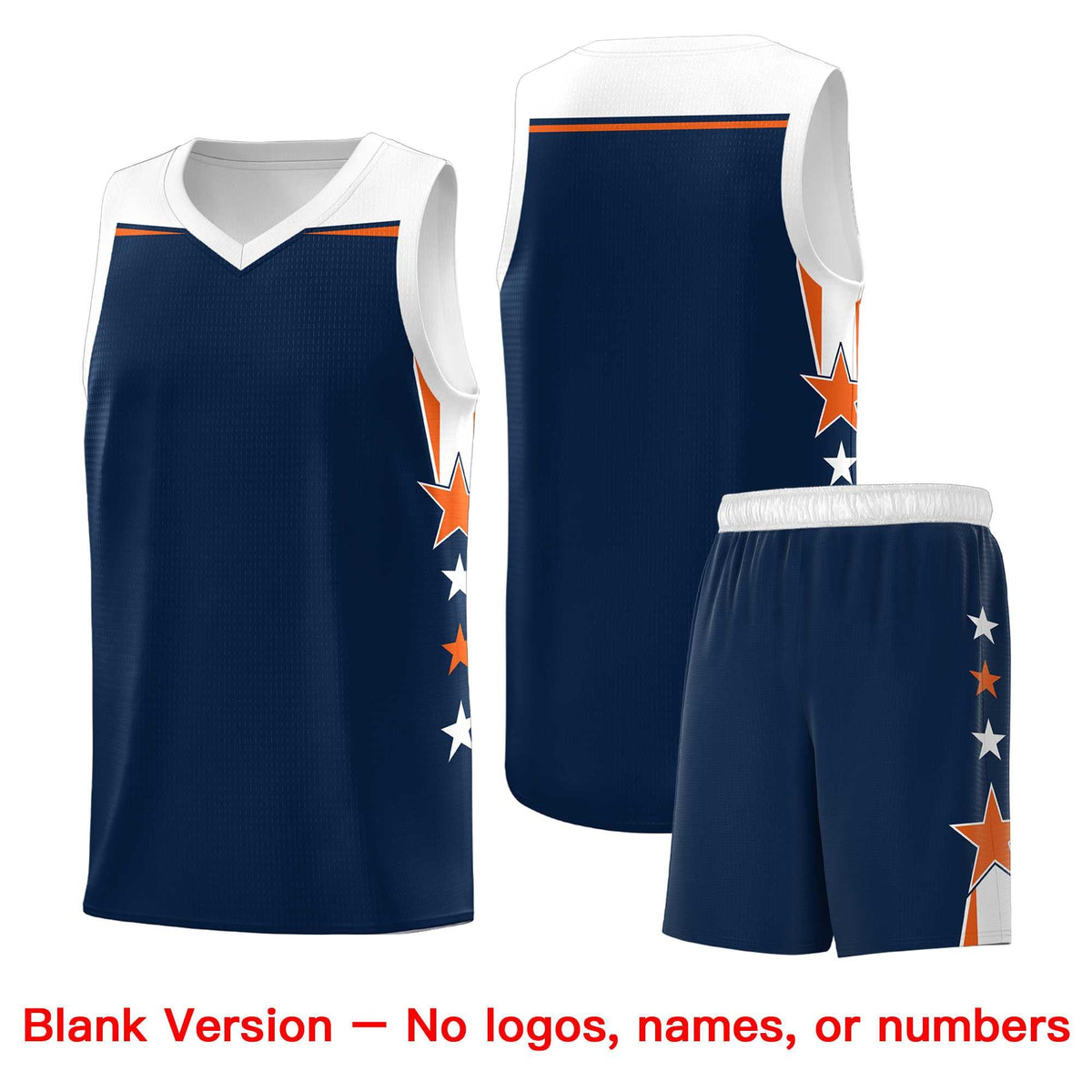 Custom Youth Basketball Uniform Navy White Two Tone Side Star Add Name Number &amp; Logo