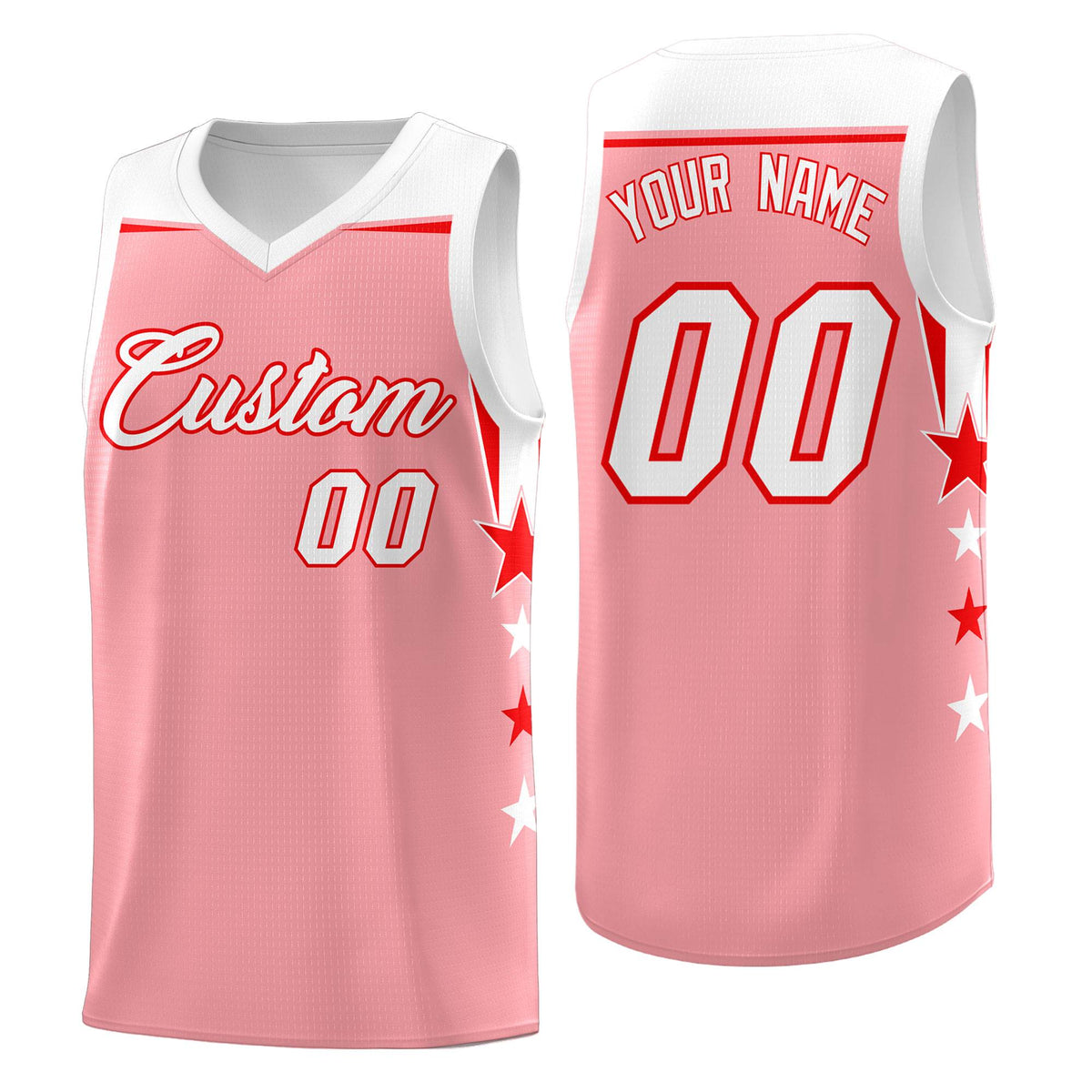 Custom Youth Basketball Uniform Light Pink White Two Tone Side Star Add Name Number & Logo