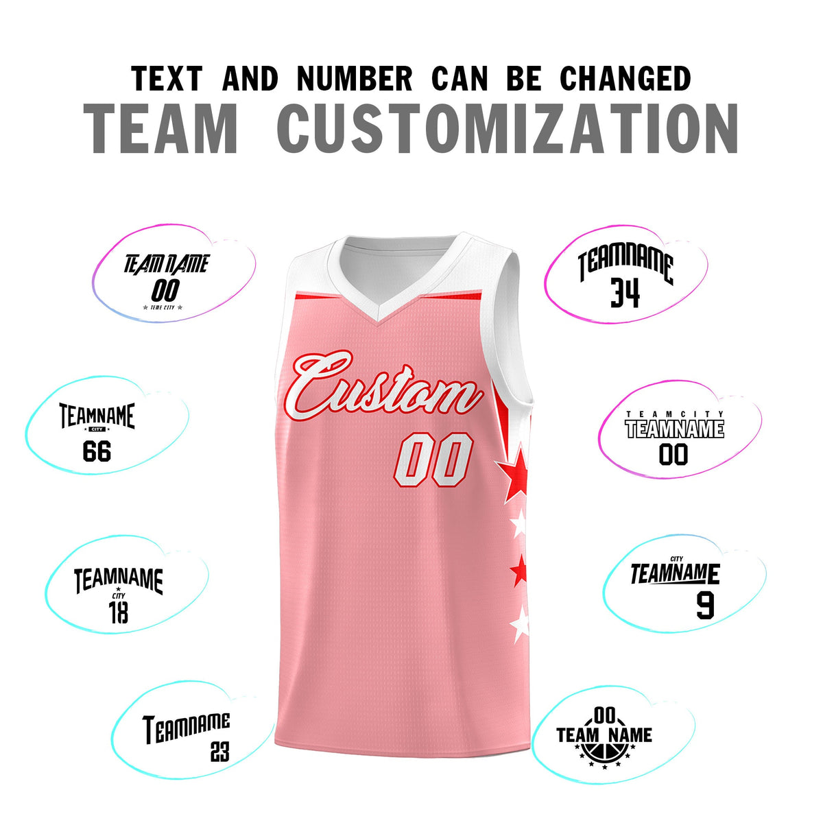 Custom Youth Basketball Uniform Light Pink White Two Tone Side Star Add Name Number & Logo