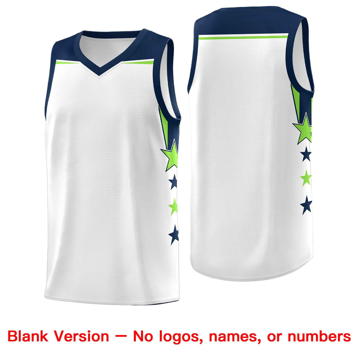 Custom Youth Basketball Uniform White Navy Two Tone Side Star Color Block Team Jersey