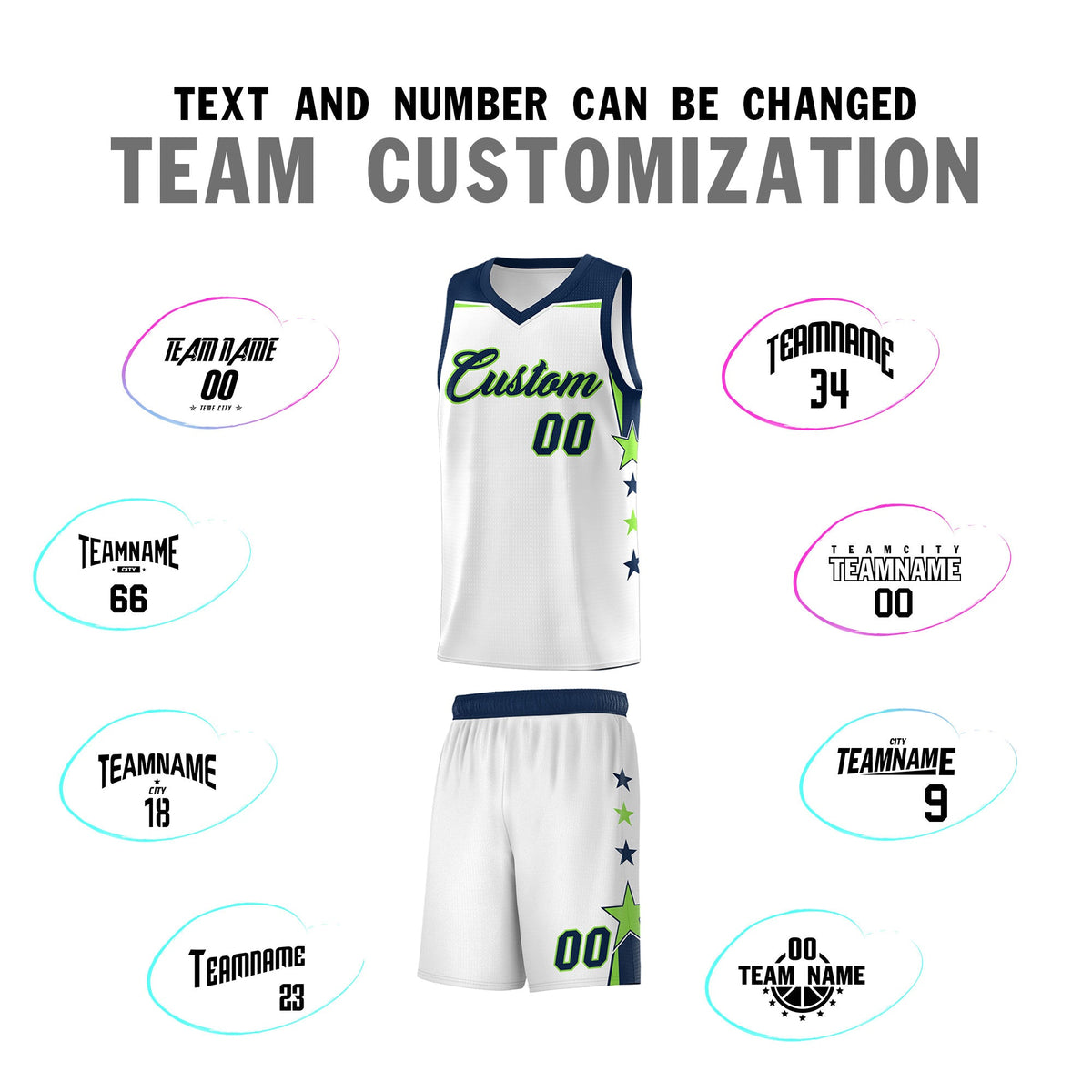 Custom Youth Basketball Uniform White Navy Two Tone Side Star Color Block Team Jersey