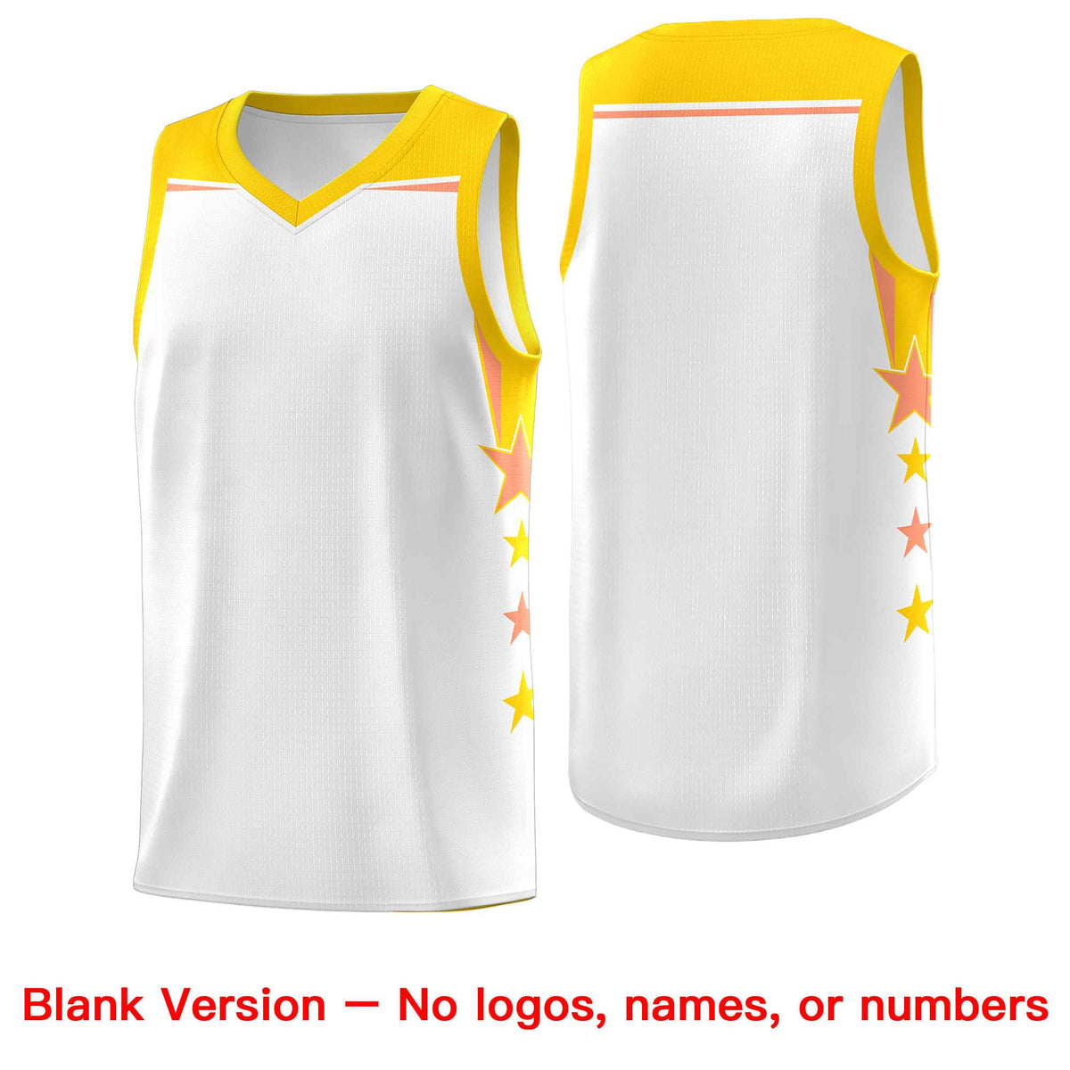 Custom Youth Basketball Uniform White Gold Two Tone Side Star Add Name Number &amp; Logo