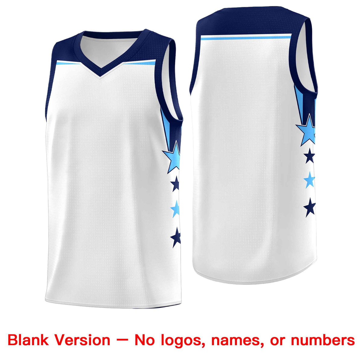 Custom Youth Basketball Uniform White Navy Two Tone Side Star Add Name Number &amp; Logo