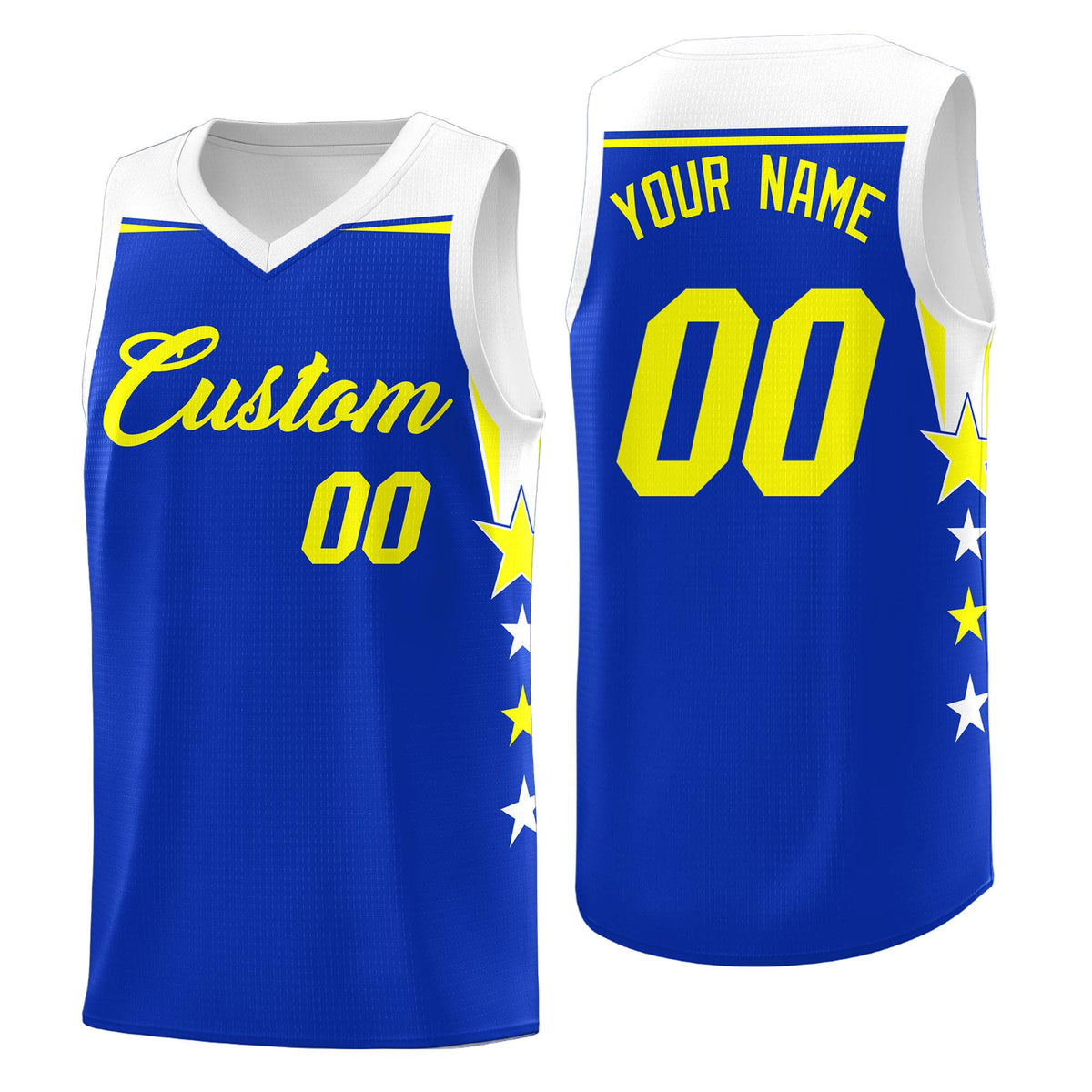 Custom Youth Basketball Uniform Royal White Two Tone Side Star Personalized Team Jersey