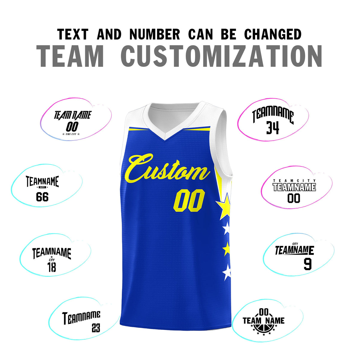 Custom Youth Basketball Uniform Royal White Two Tone Side Star Personalized Team Jersey