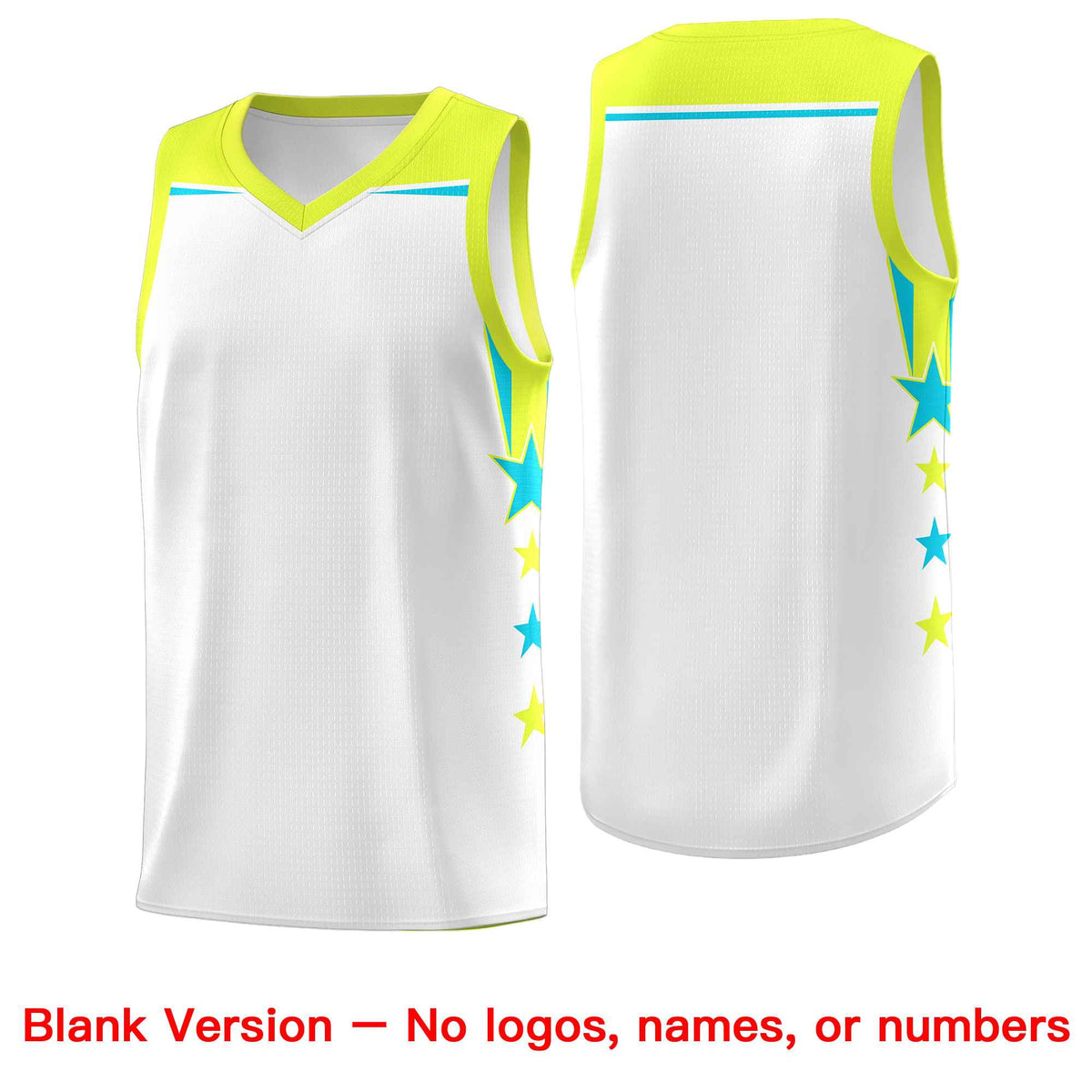 Custom Youth Basketball Uniform White Fluorescent Green Two Tone Side Star Add Name Number &amp; Logo