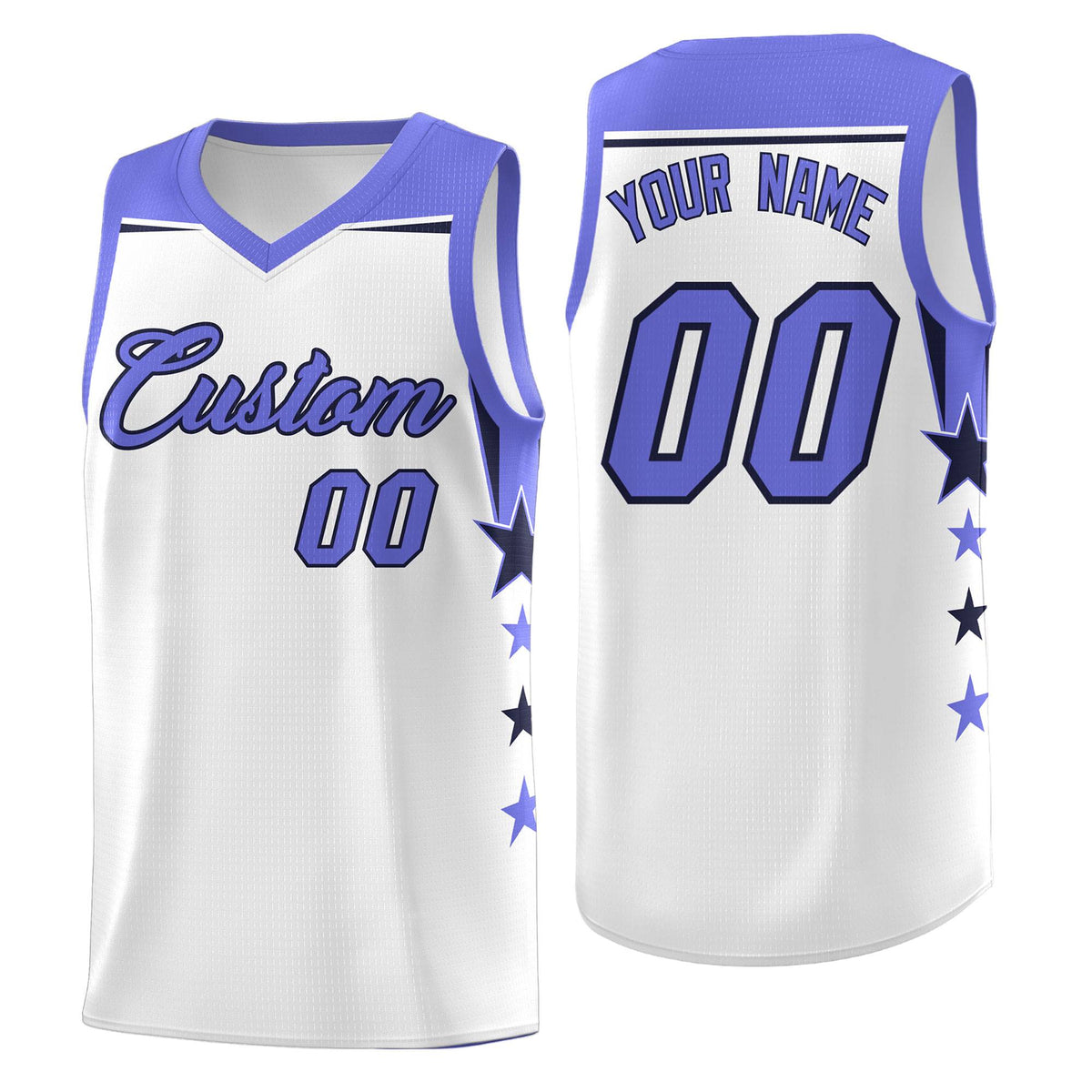 Custom Youth Basketball Uniform White Purple Two Tone Side Star Add Name Number &amp; Logo